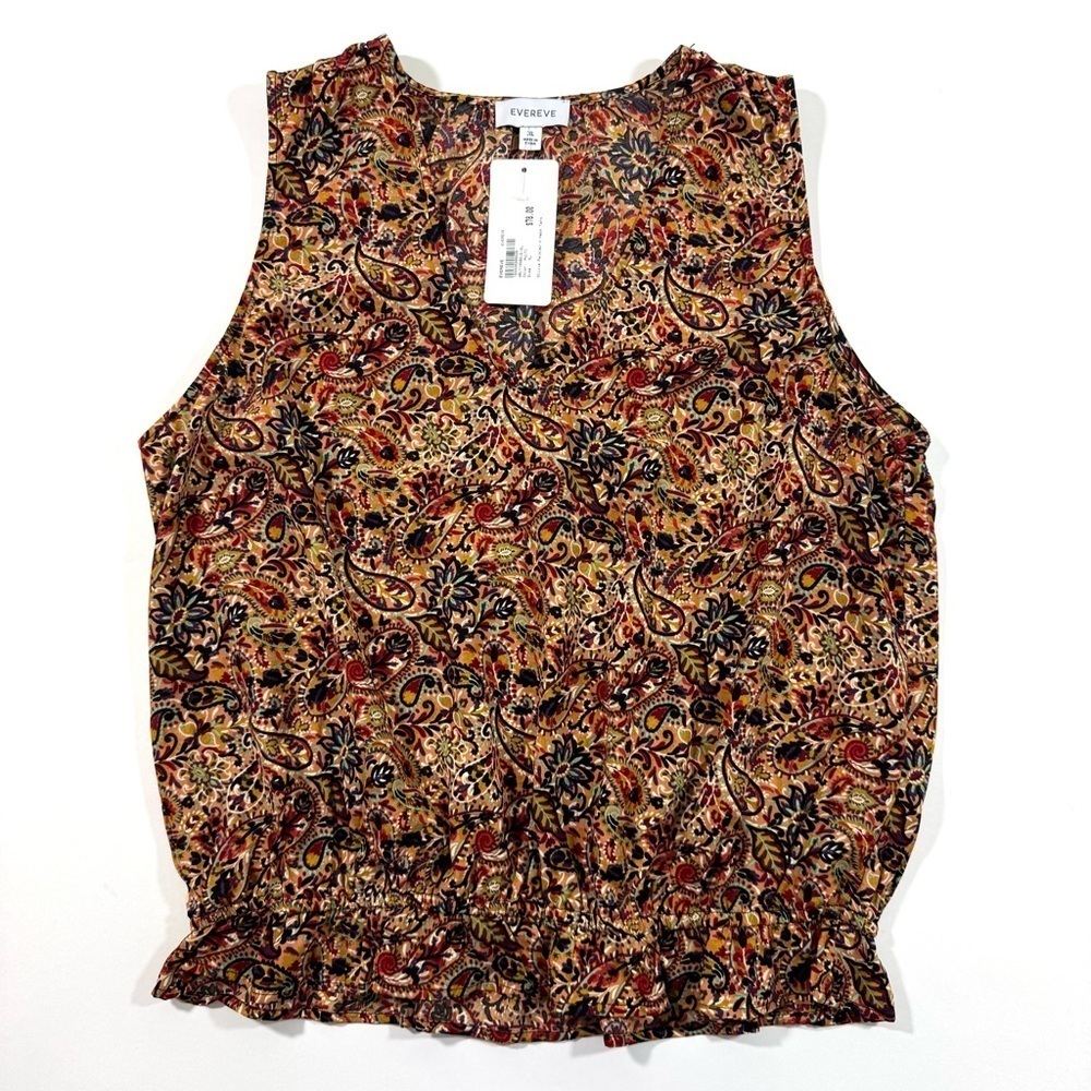 New Evereve Olivia Paisley V Neck Tank Top Size XL
